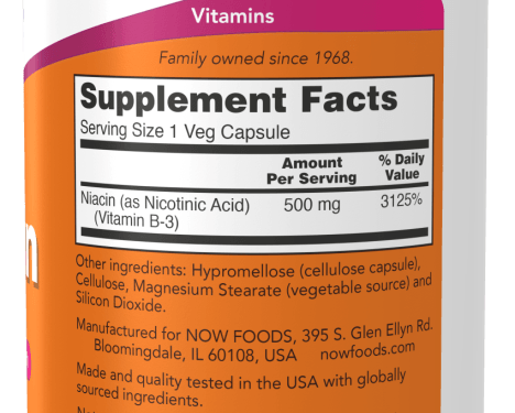 NOW Foods Niacin 500 mg No Flush 250 Capsules