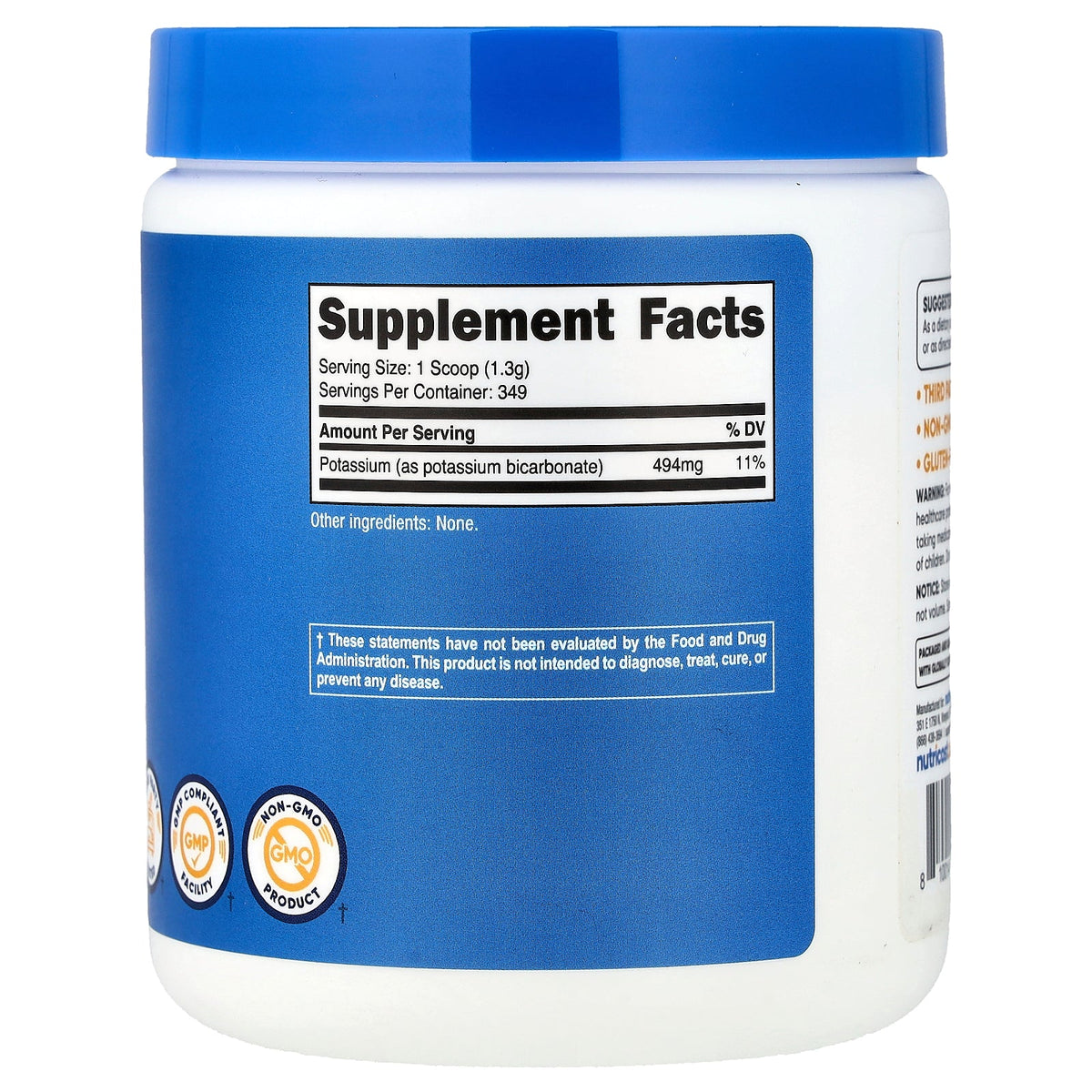 Nutricost Potassium Bicarbonate supplement facts
