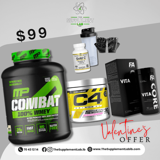 MusclePharm Whey + C4 Pre-Workout + FA Multi-Vitamin + 21st Century Zinc + Gloves + Shaker