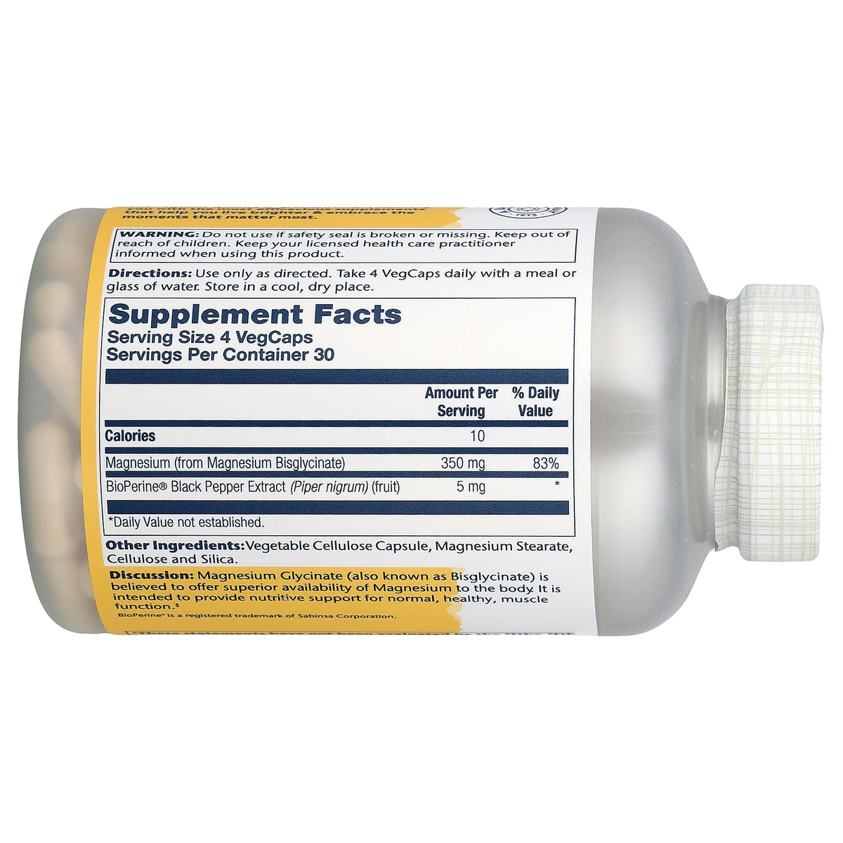 Solaray High Absorption Magnesium Glycinate supplement facts