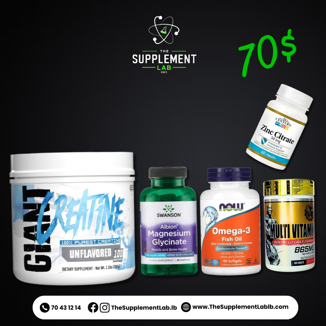 Creatine 100 Servings + Omega-3 + Zinc Citrate + Multivitamin + Magnesium Glycinate
