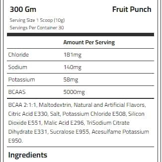 Red Rex BCAA – Fruit Punch, 300g | 2:1:1 Ratio for Muscle Recovery, Endurance & Performance | 30 Servings