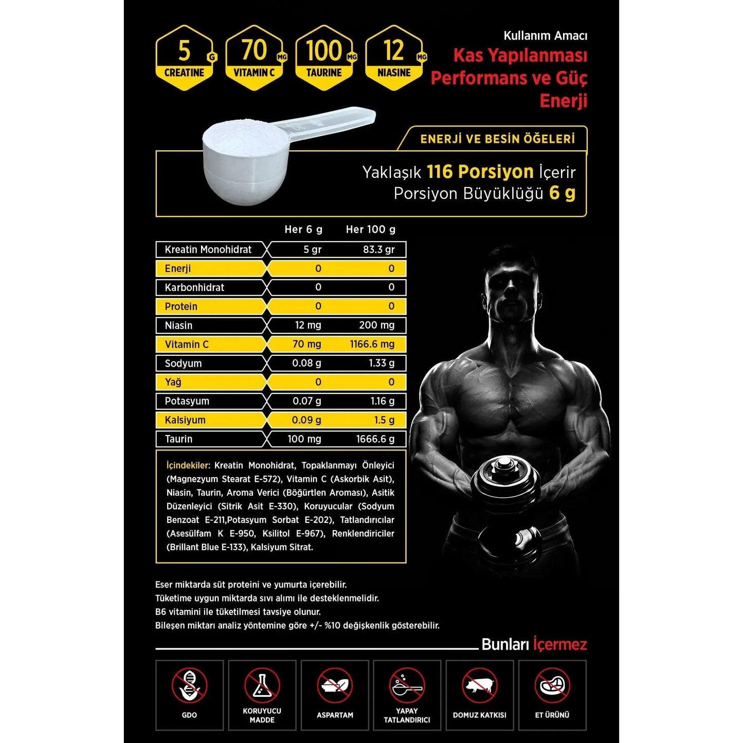 Ronic Creatine Monohydrate 700g, 116 Servings