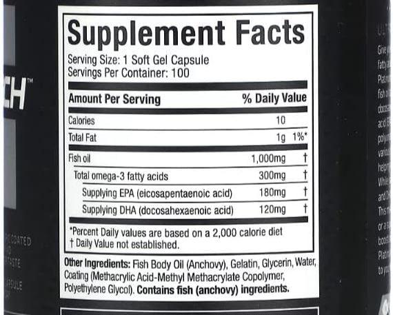 MuscleTech Platinum High-Quality Omega-3 Fish Oil, 100 Softgels