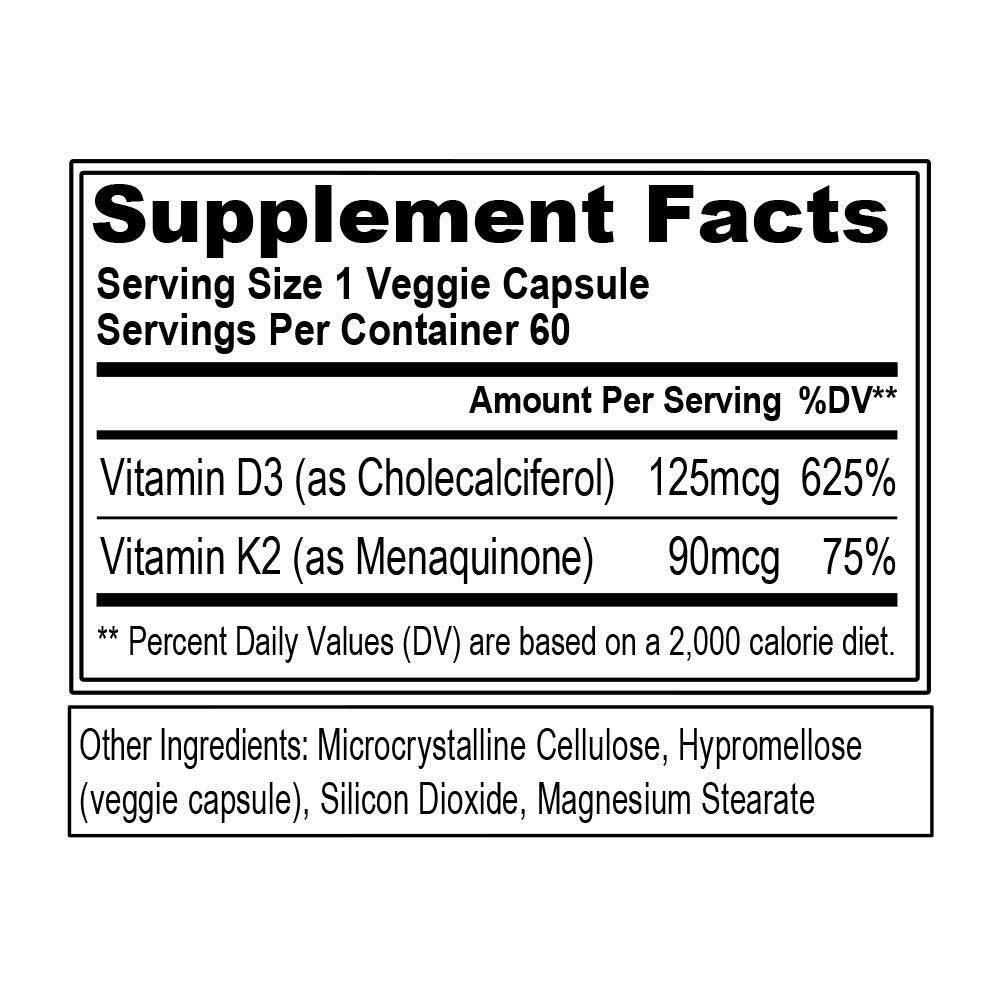 EVL Vitamin D3+K2, 60 Veggie Capsules