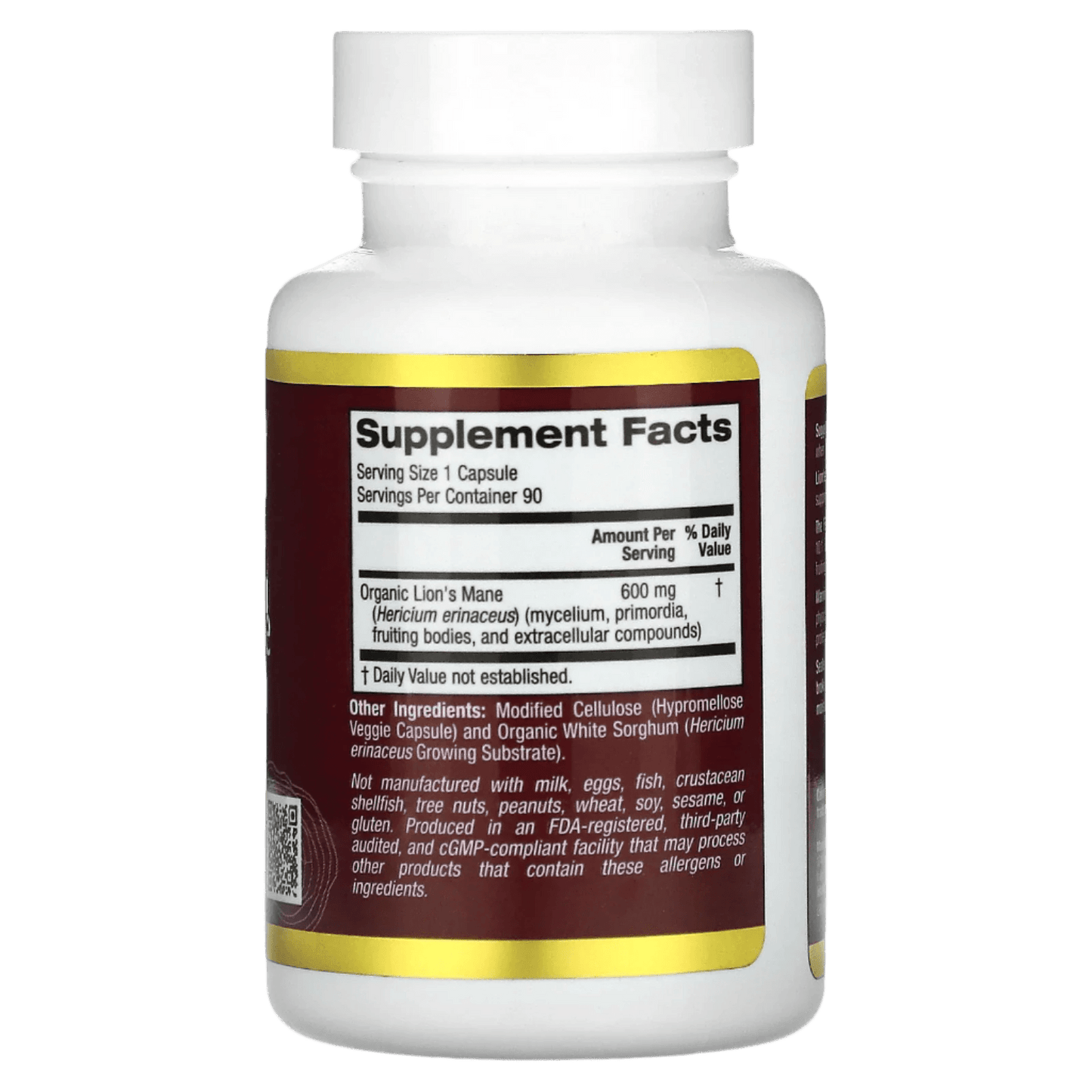 California Gold Nutrition, Lion's Mane, 600mg 90 Plant Capsules