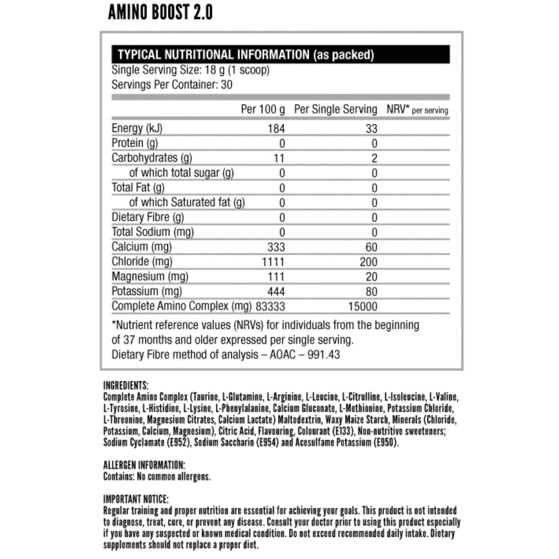 Amino Boost 2.0 Amino & Electrolytes Blend 540g (30 Servings)