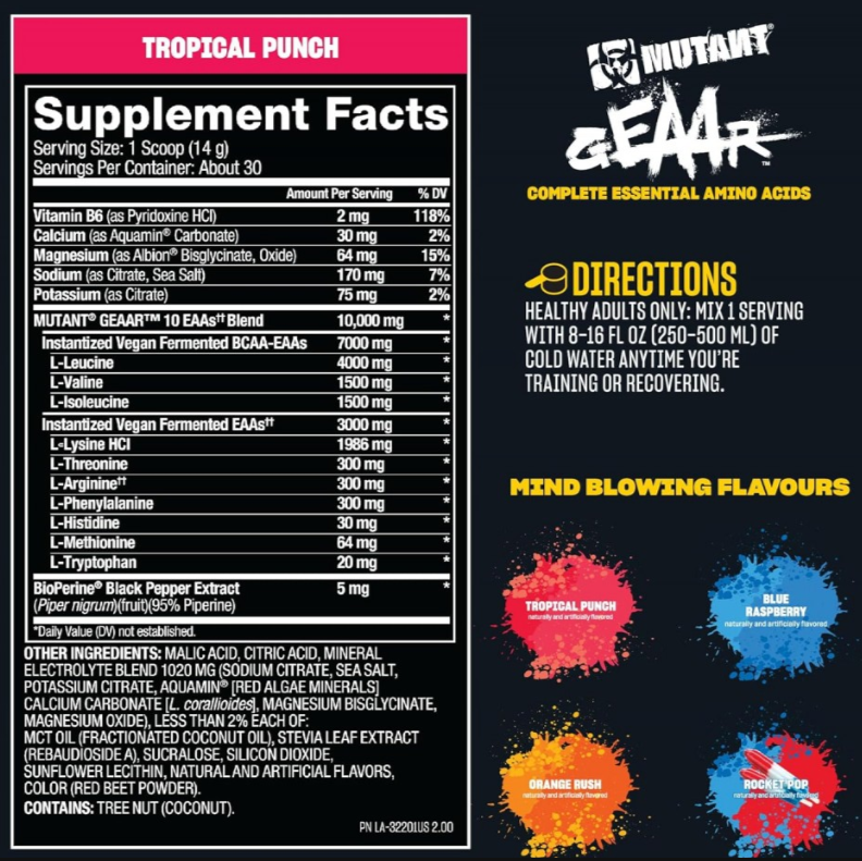 Mutant GEAAR | 9.4g of EAA Powder + BCAA and Electrolytes 30 Servings