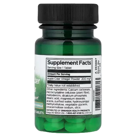 Swanson Apple Cider Vinegar – 200 mg, 30 Tablets | Digestion, Metabolism & Wellness Support