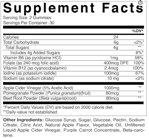 Vitaminic Apple Cider Vinegar Gummies, 1000mg per Serving, 60 Vegan Gummies