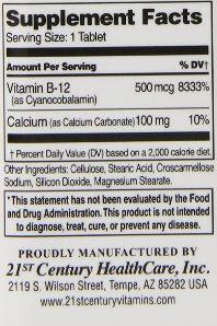 21st Century B-12 500 mcg Tablets, 110 Tablets