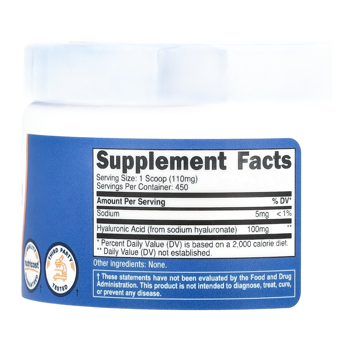 hyaluronic acid powder 100mg 450 nutricost supplement facts