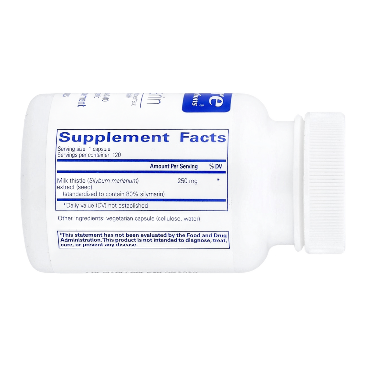 silymarin 120 pure encapsulations milk thistle 250mg supplement facts