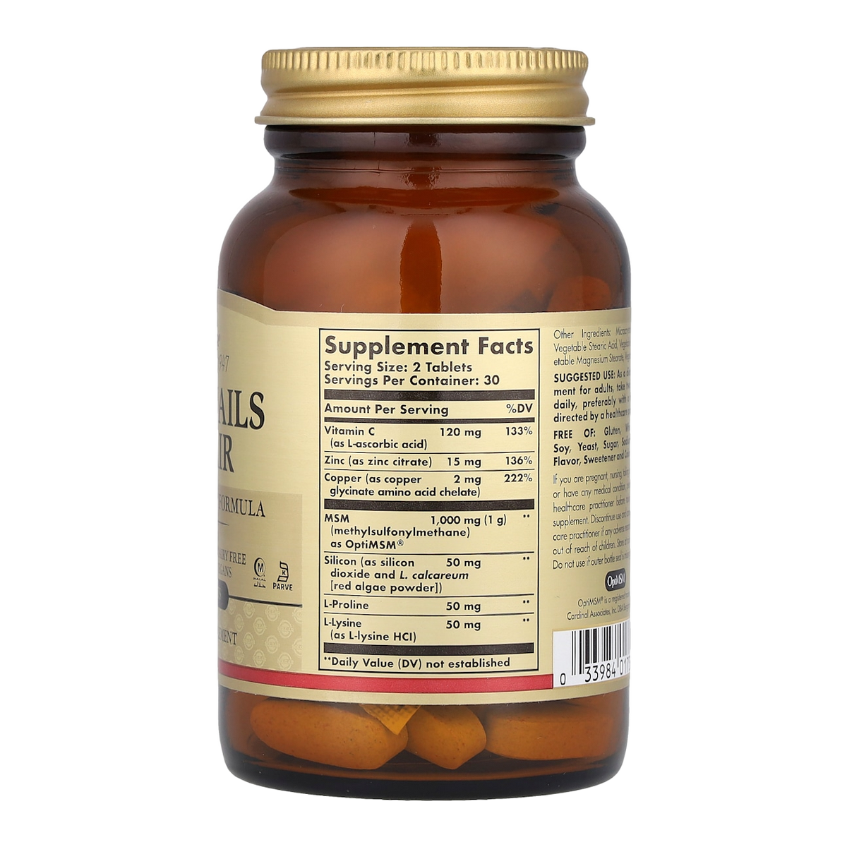 skin nails hair 60 solgar msm silica l lysine supplement facts