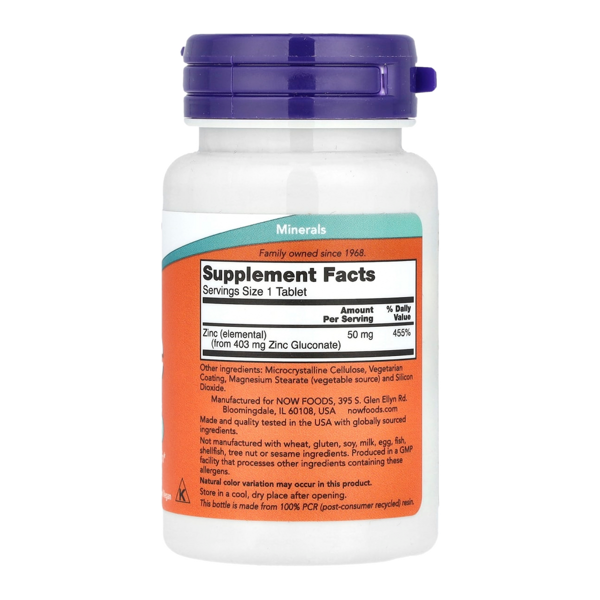 zinc 50mg 100 now supplement facts