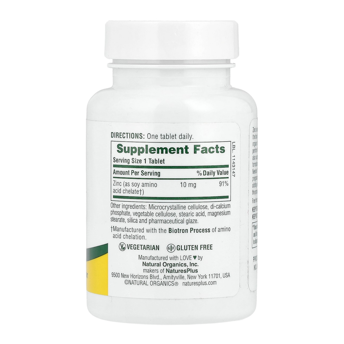 zinc 10mg 90 naturesplus supplement facts
