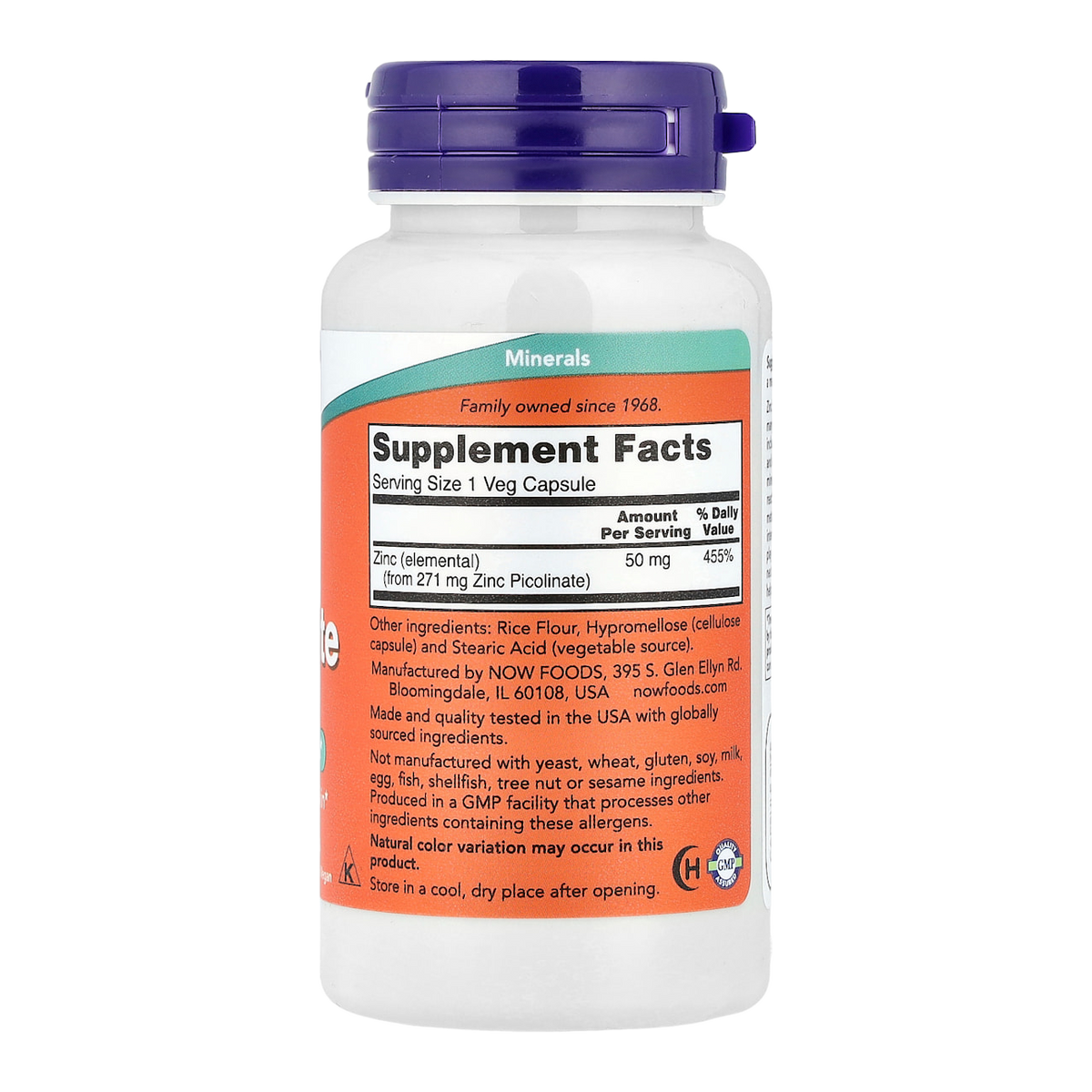 zinc picolinate 50mg 120 now supplement facts