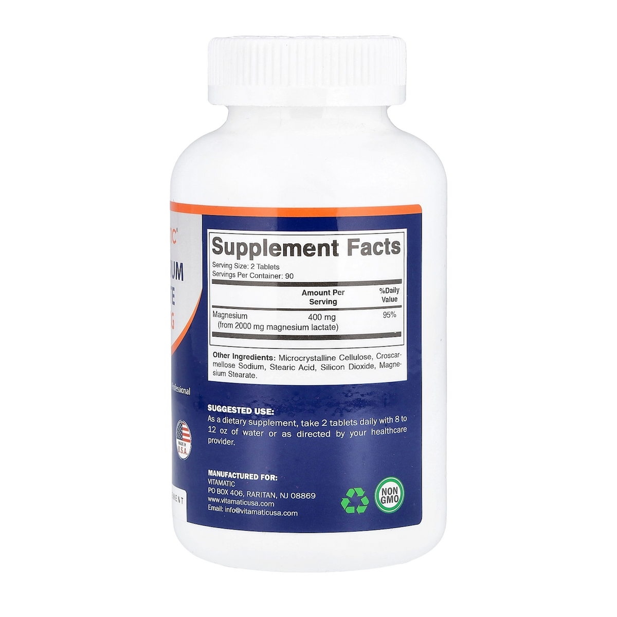 magnesium lactate 2000mg 180 vitamatic supplement facts