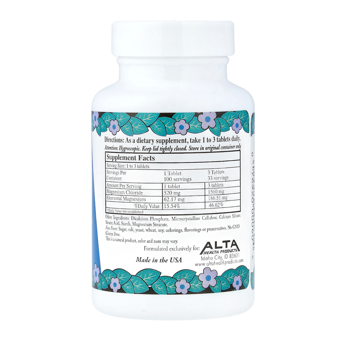 magnesium chloride 100 alta supplement facts