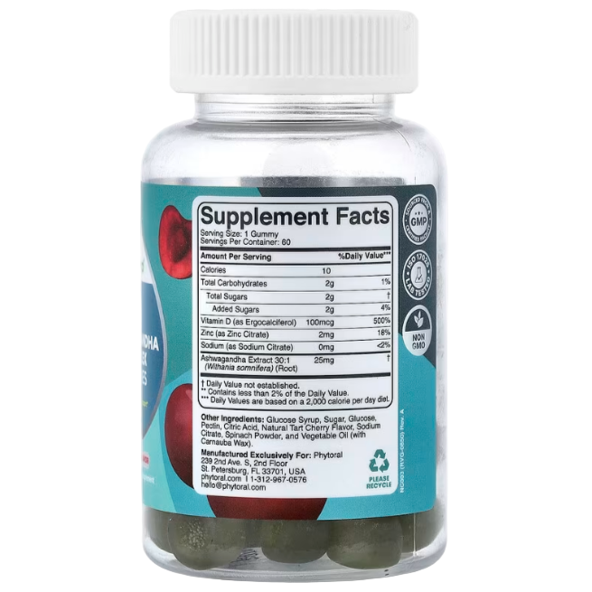 Phytoral Ashwagandha Complex Gummies – Tart Cherry Flavor, 60 Gummies | Stress Support, Mood Balance & Relaxation