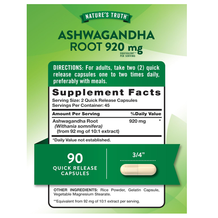 Nature's Truth Ashwagandha Supplement – 920 mg | 90 Capsules