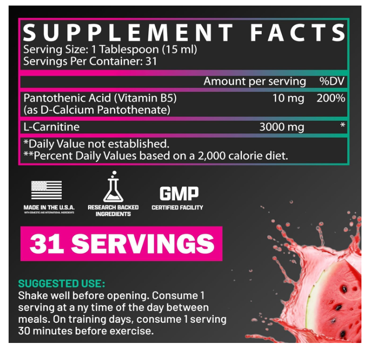 Nutrex Research Liquid Carnitine 3000 – Premium L-Carnitine, Stimulant-Free, 31 Servings | Energy, Metabolism & Performance Support