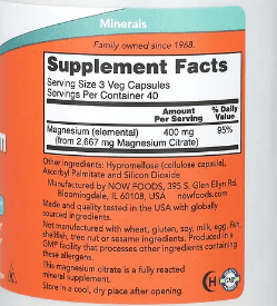 Now Magnesium Citrate Muscle Health & Constipation Relief 120 Vegetable Capsules