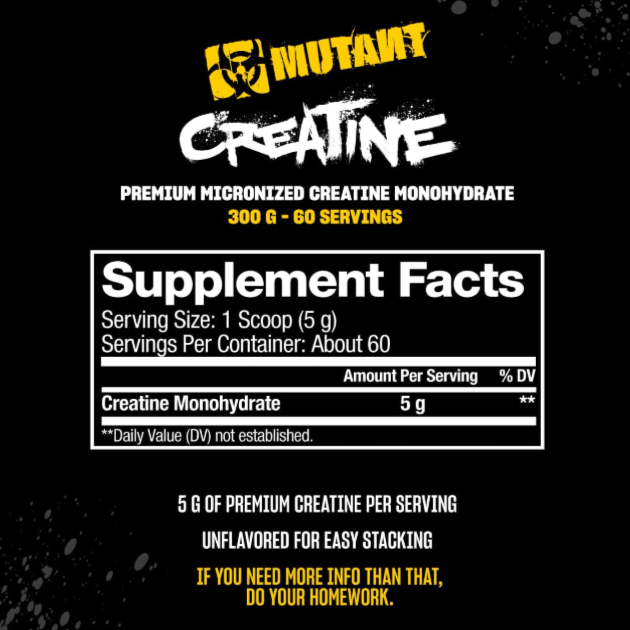 Mutant Creatine – Micronized Creatine Monohydrate – 300g (60 Servings)