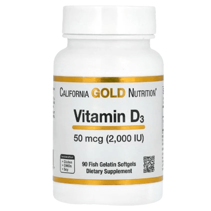 California Gold Nutrition Vitamin D3 50 mcg 2000 IU 90 Fish Gelatin Softgels