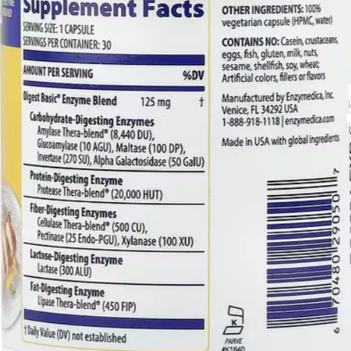 Enzymedica Digest Basic® – 30 Capsules | Daily Digestive Enzyme Support & Nutrient Absorption