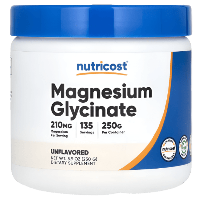 Nutricost Magnesium Glycinate – 250g | Unflavored | High-Absorption Formula for Relaxation & Muscle Support