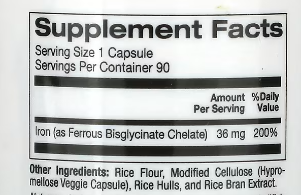 California Gold Nutrition, Ferrochel Iron (Bisglycinate), 36 mg, 90 Veggie Capsules