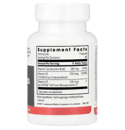 Metabolic Maintenance Vitamin D3 with Vitamin K2 MK-7 60 Vegetarian Capsules