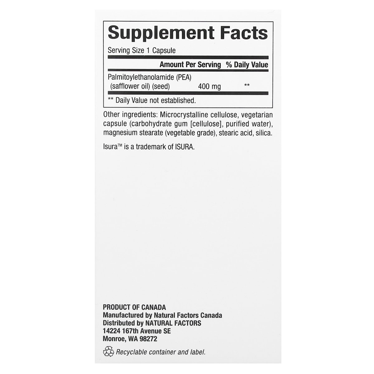 Supplement facts panel