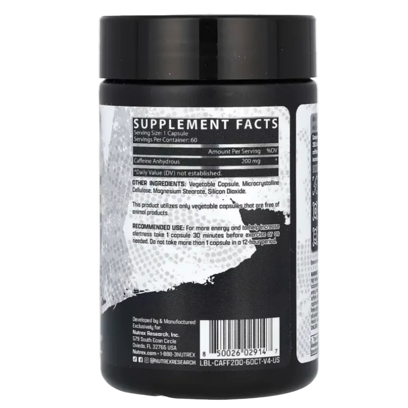 Nutrex Research Caffeine 200 – 200 mg, 60 Capsules | Energy, Focus & Performance Support