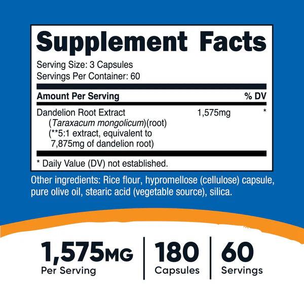 Nutricost Dandelion Extract Capsules 1575mg Per Serving (180 Capsules) - 525mg Per Capsule
