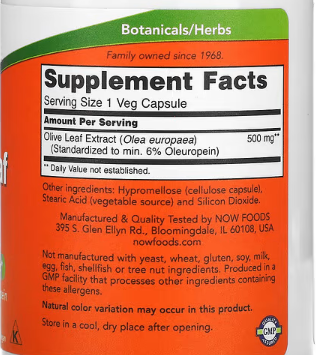 NOW Foods, Olive Leaf Extract, 500 mg, 120 Veg Capsules