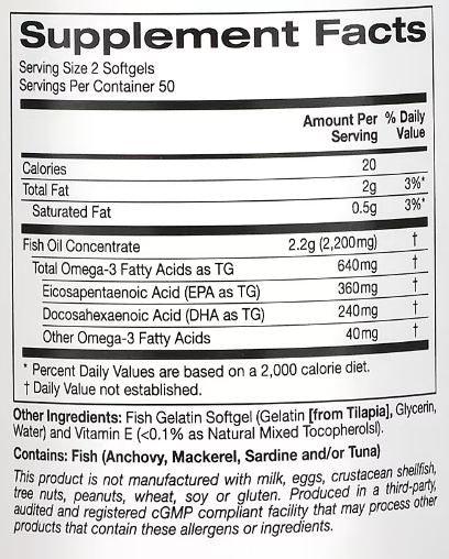 Omega-3 Premium Fish Oil, 100 Fish Gelatin Softgels