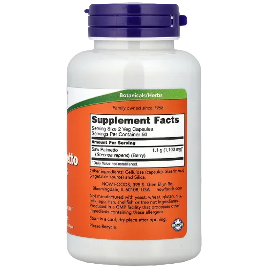 NOW Foods Saw Palmetto Berries 550 mg 100 Veg Capsules