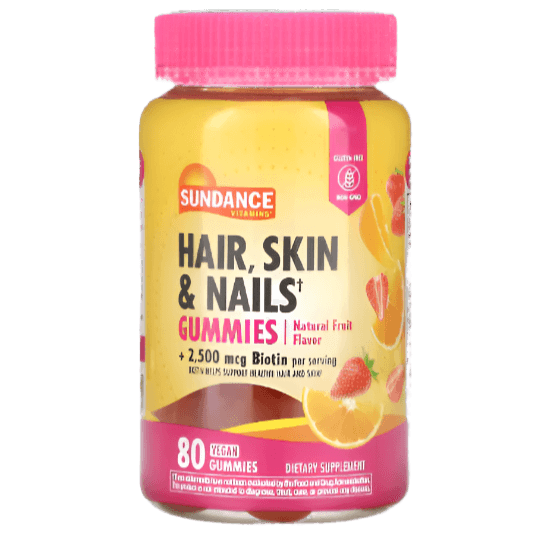 Sundance Vitamins, Hair, Skin & Nails Gummies, Natural Fruit, 80 Vegan Gummies