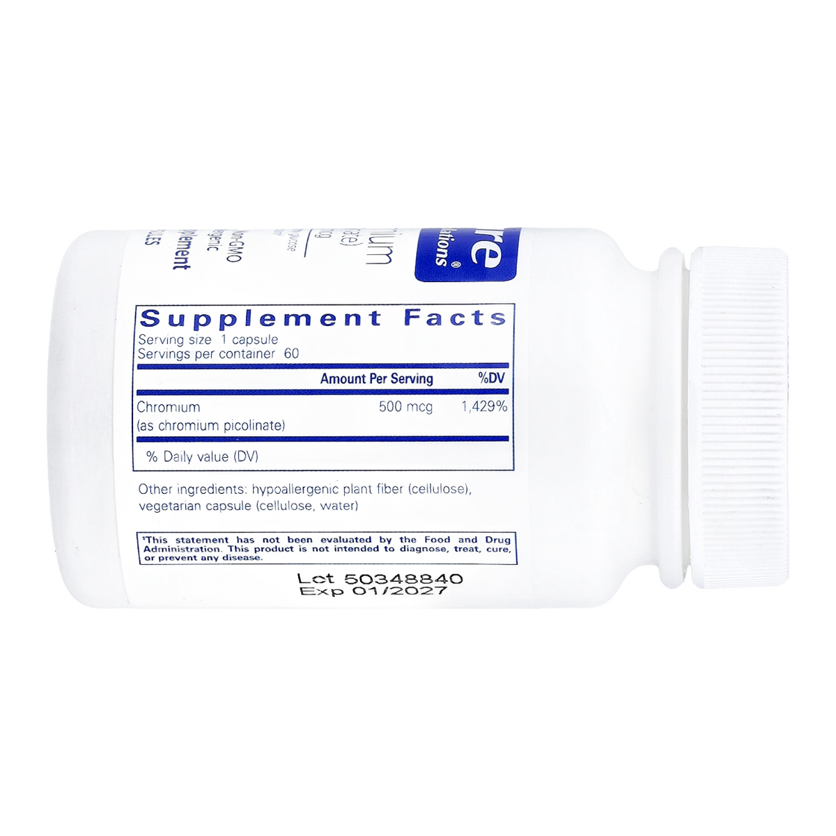 Pure Encapsulations Chromium Picolinate – 500mcg, 60 Capsules supplement facts