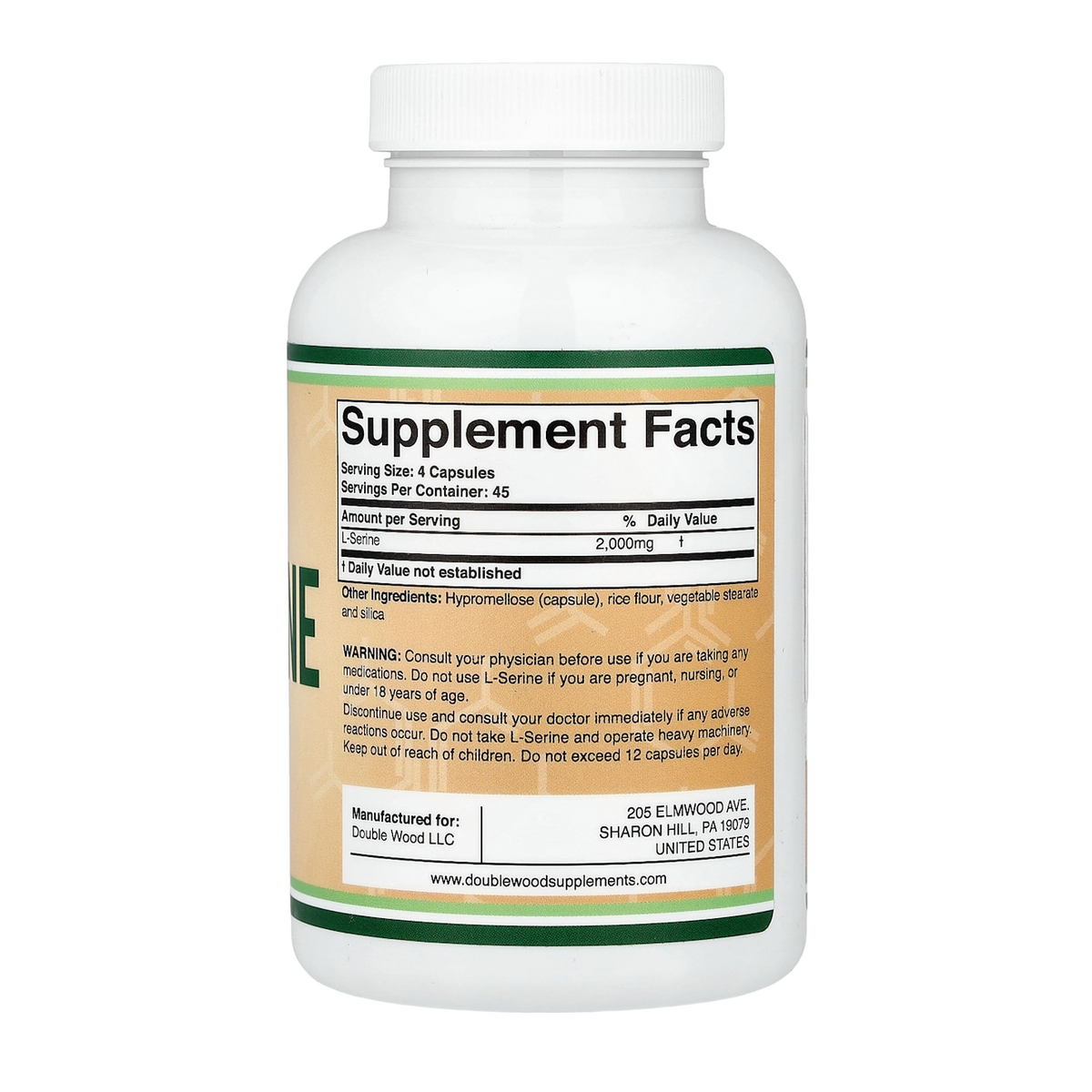 Double Wood Supplements L-Serine – 2000mg, 180 Capsules supplement facts