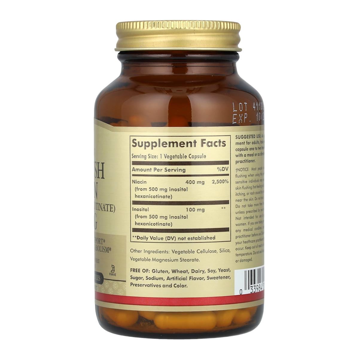 Solgar Niacin – 500mg, 100 Capsules supplement facts