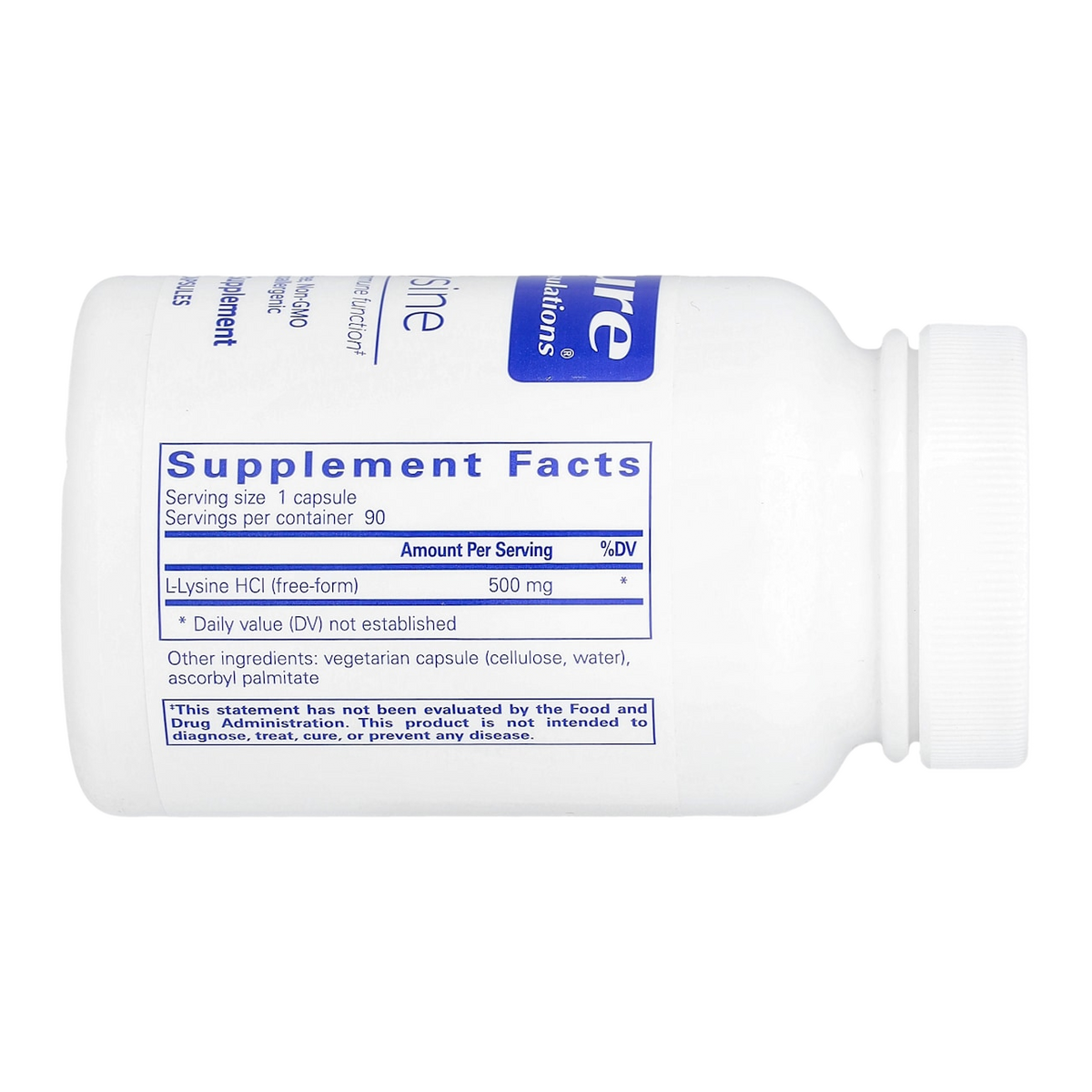 Pure Encapsulations L-Lysine – 500mg, 90 Capsules supplement facts