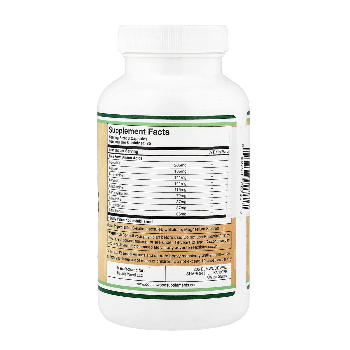 Double Wood Supplements Essential Amino Acids – 225 Powder supplement facts