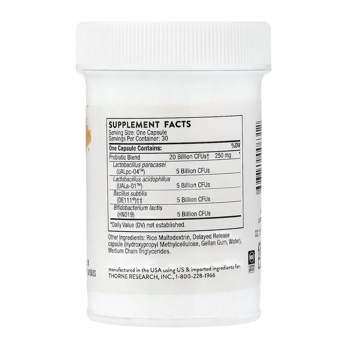 Thorne FloraSport – 20B, 30 Capsules supplement facts