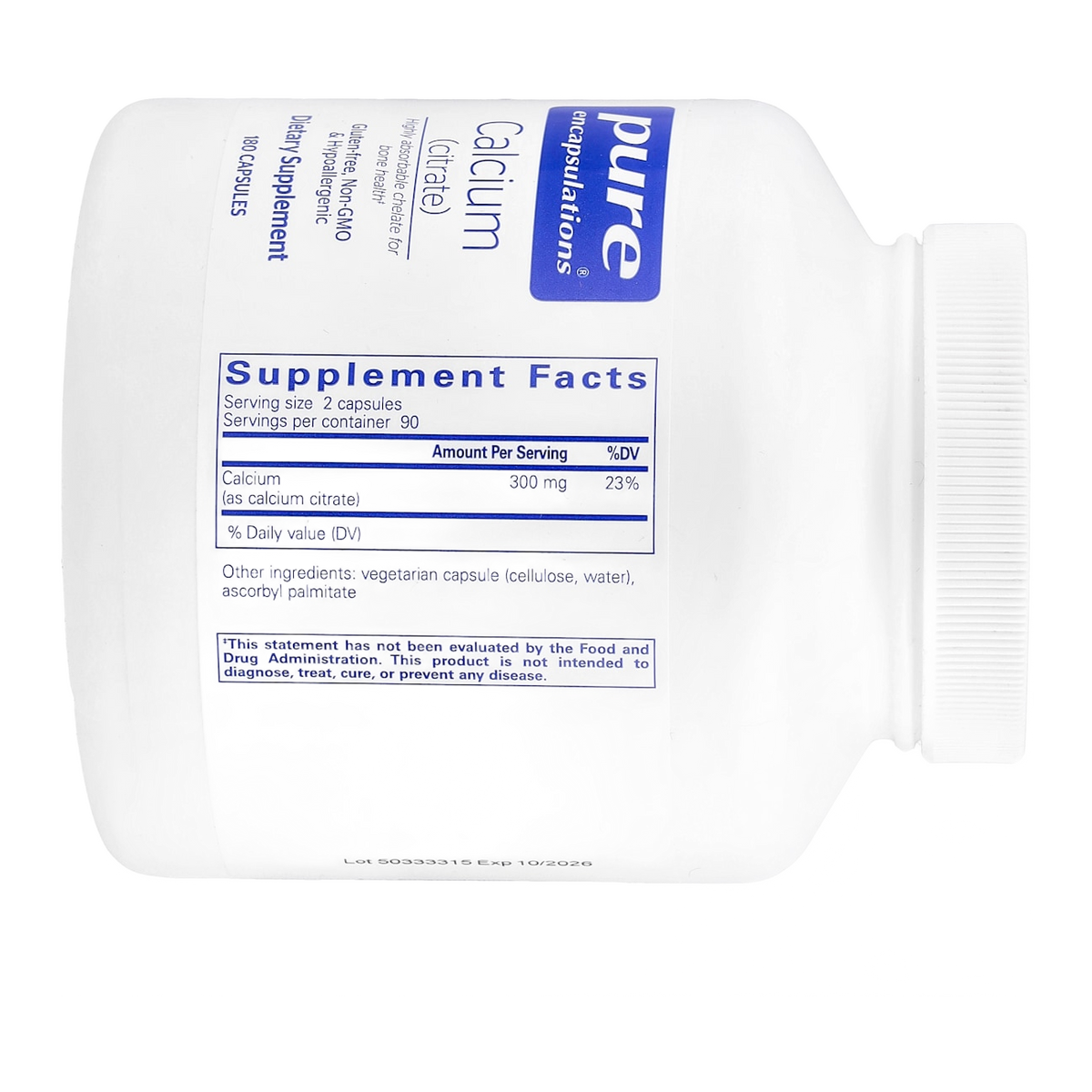 Pure Encapsulations Calcium Citrate – 180 Capsules supplement facts