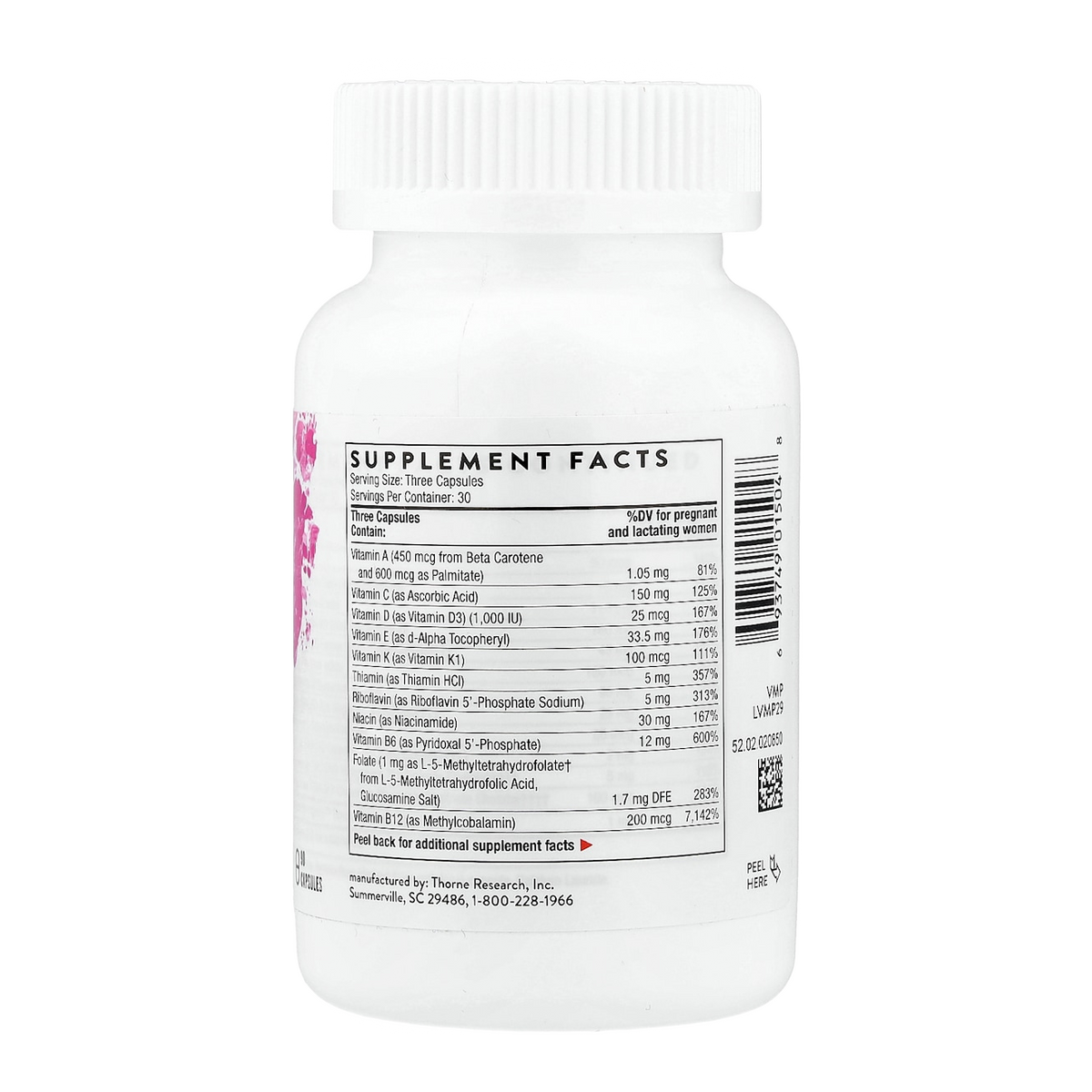 Thorne Basic Prenatal – 90 Capsules supplement facts
