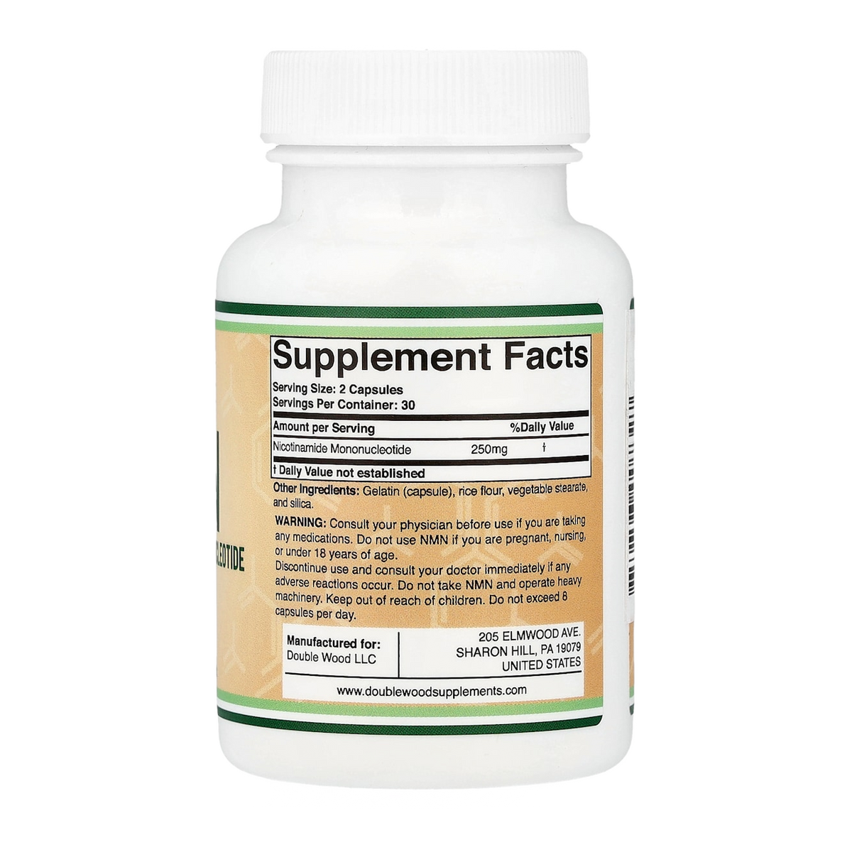 Double Wood Supplements NMN – 250mg, 60 Capsules supplement facts