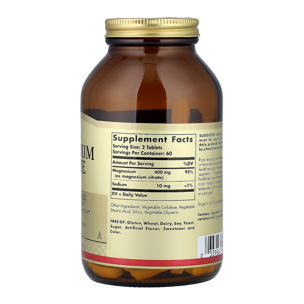 Solgar Magnesium Citrate – 120 Tablets supplement facts